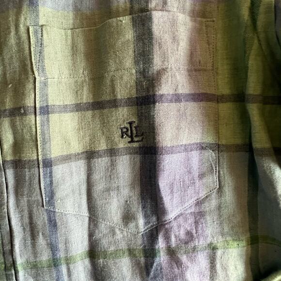 Vintage Ralph Lauren plaid linen button down shirt purple blue Size Medium - Picture 3 of 4
